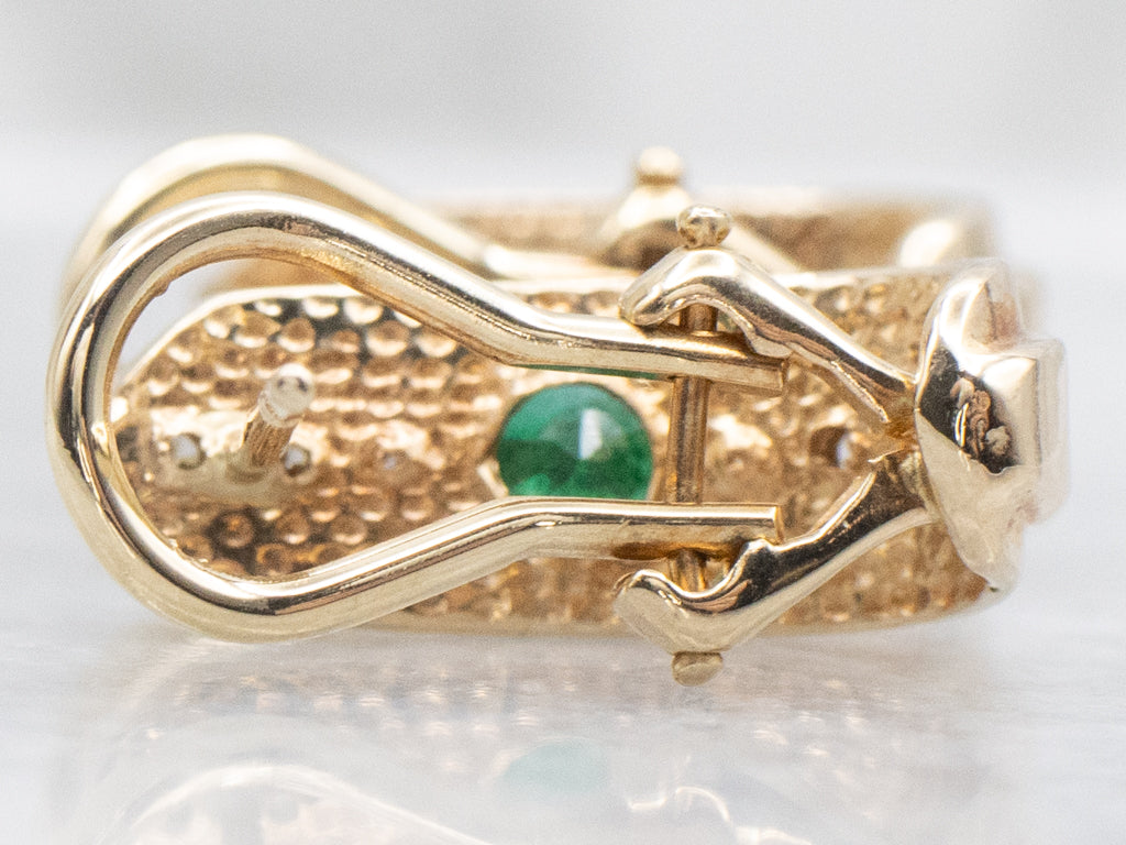 Vintage Gold Emerald and Diamond Hoop Stud Earrings