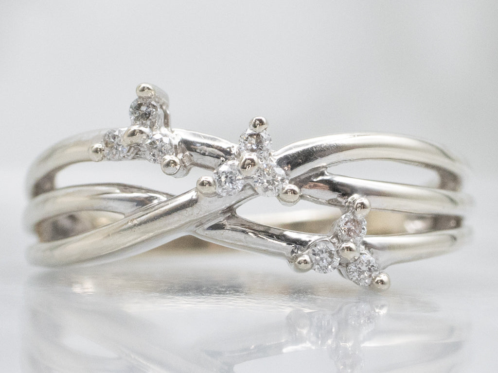 White Gold Woven Trio-Diamond Band