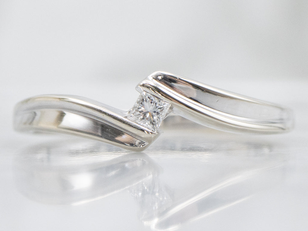 White Gold Princess-Cut Diamond Bypass Engagement Ring