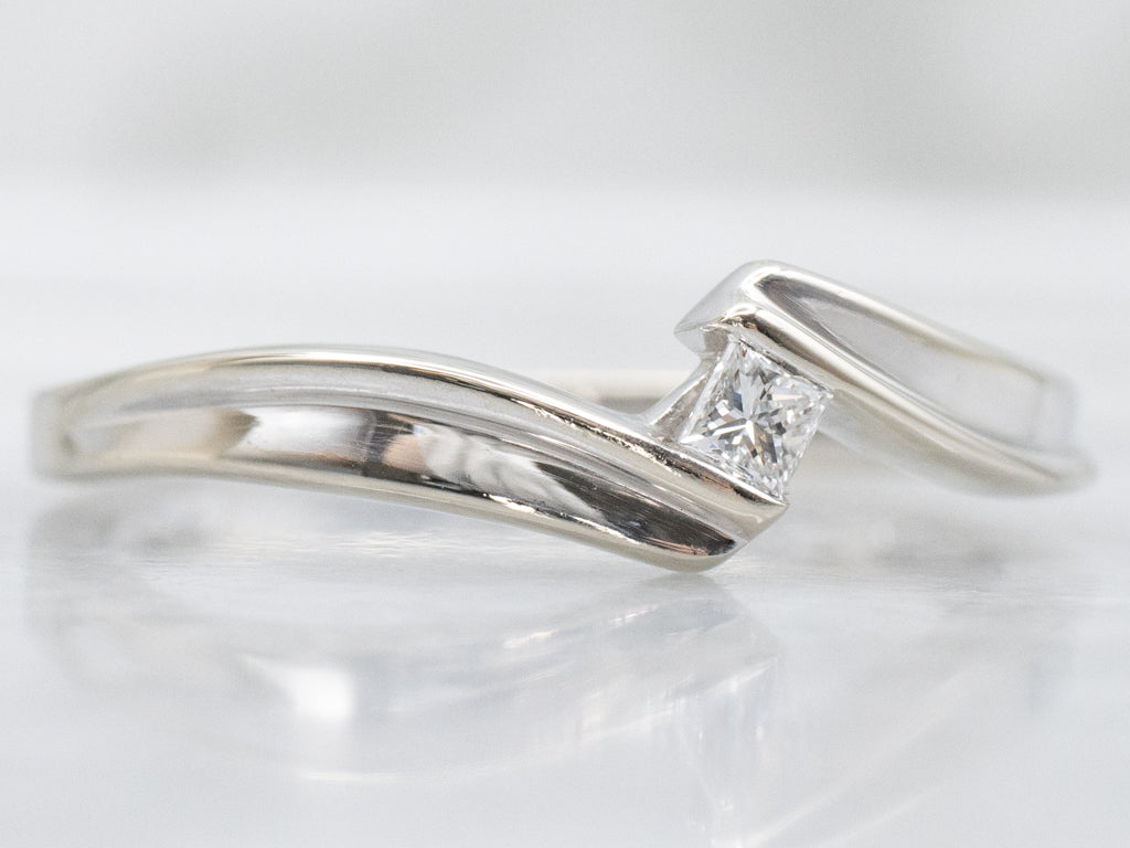 White Gold Princess-Cut Diamond Bypass Engagement Ring