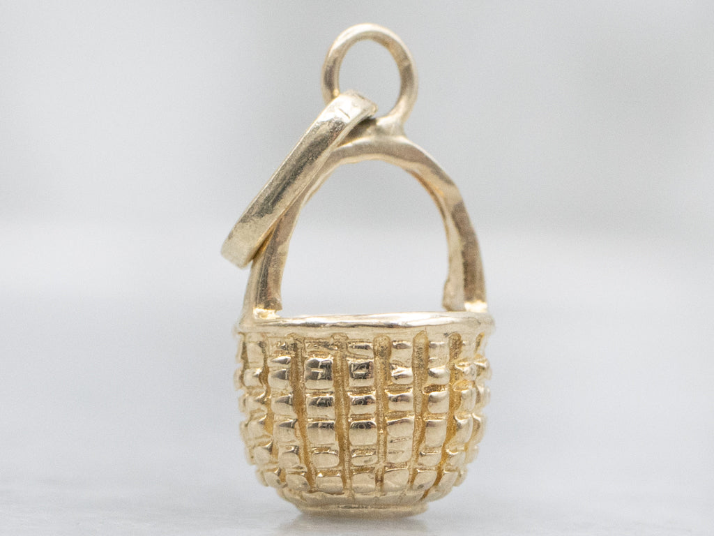 Mini Yellow Gold Basket Charm Pendant