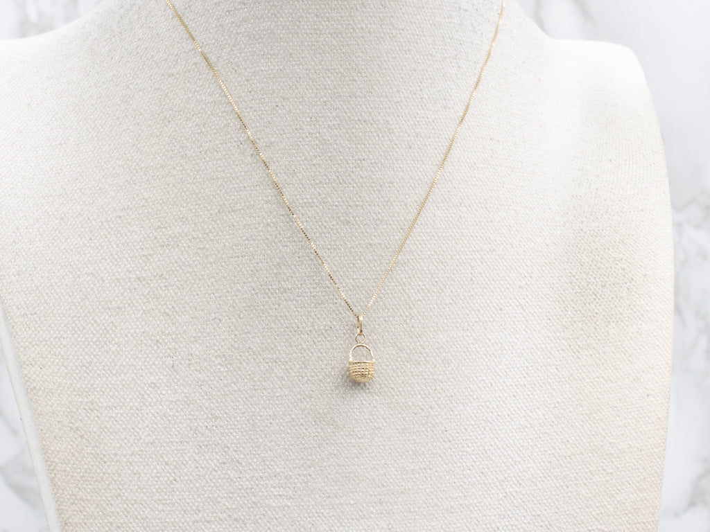 Mini Yellow Gold Basket Charm Pendant