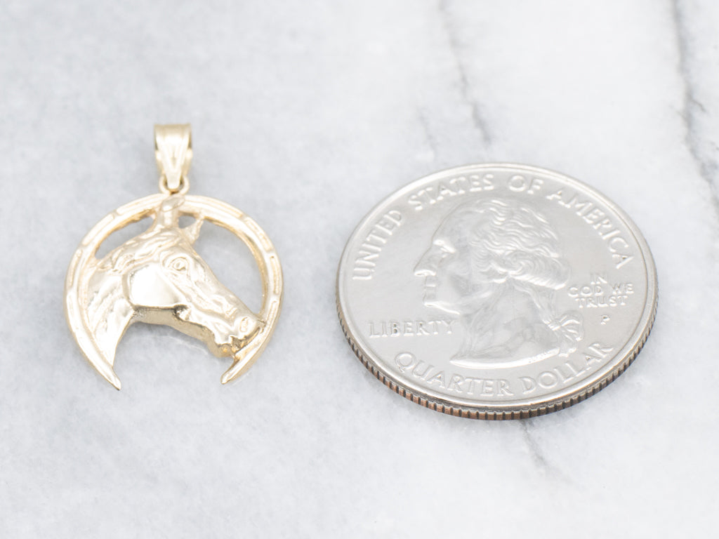 Equestrian Gold Horse and Horseshoe Pendant