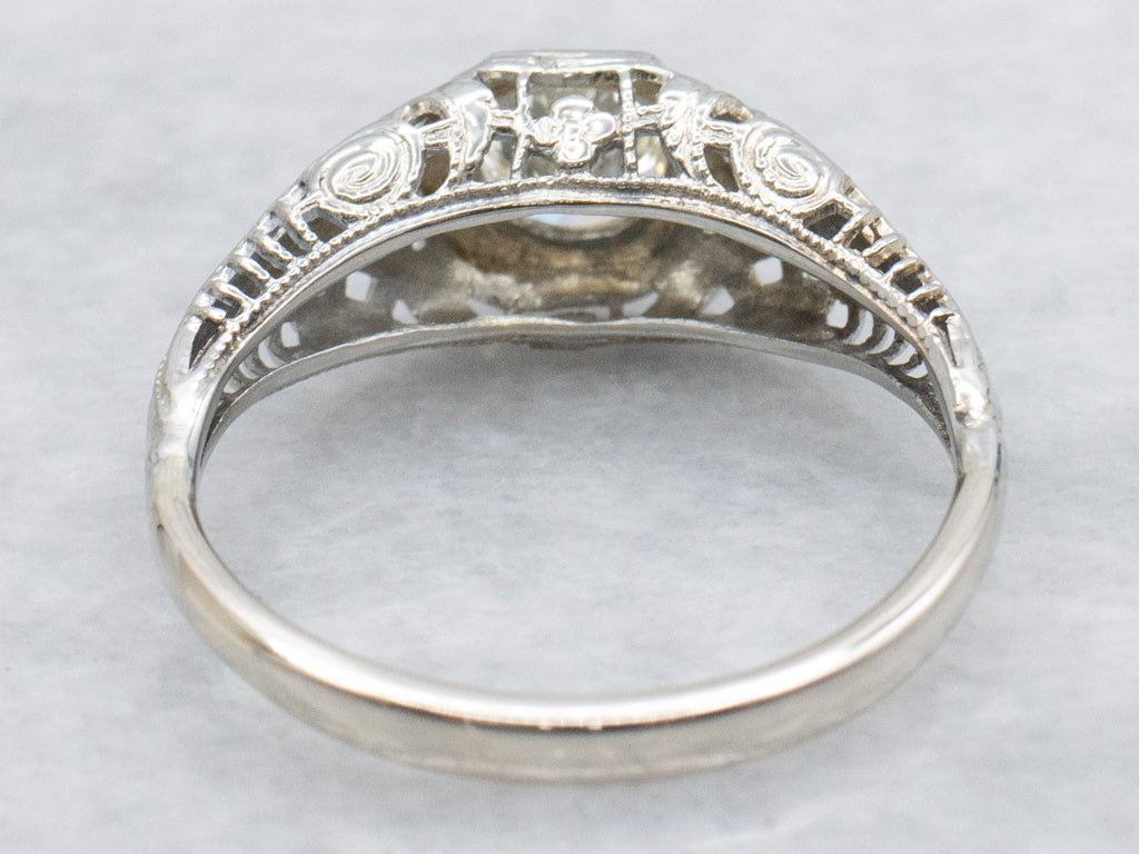 1920s Diamond Solitaire White Gold Filigree Engagement Ring
