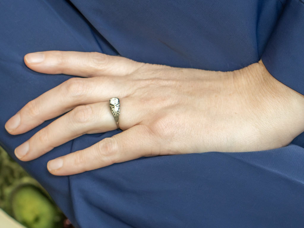 1920s Diamond Solitaire White Gold Filigree Engagement Ring
