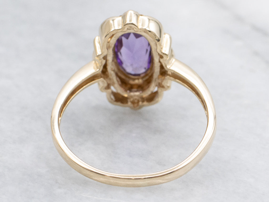 Bezel-Set Amethyst Vintage Yellow Gold Solitaire Ring