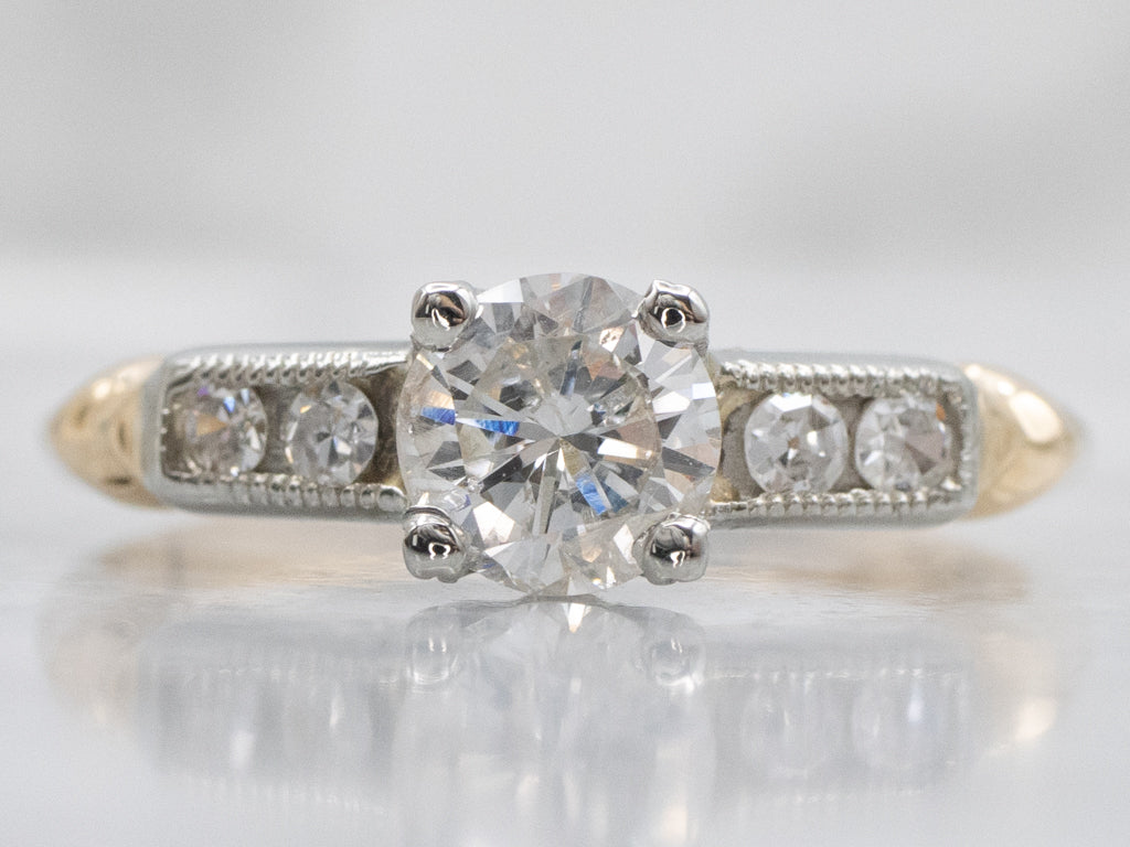 Retro Era Diamond Engagement Ring with Milgrain Details