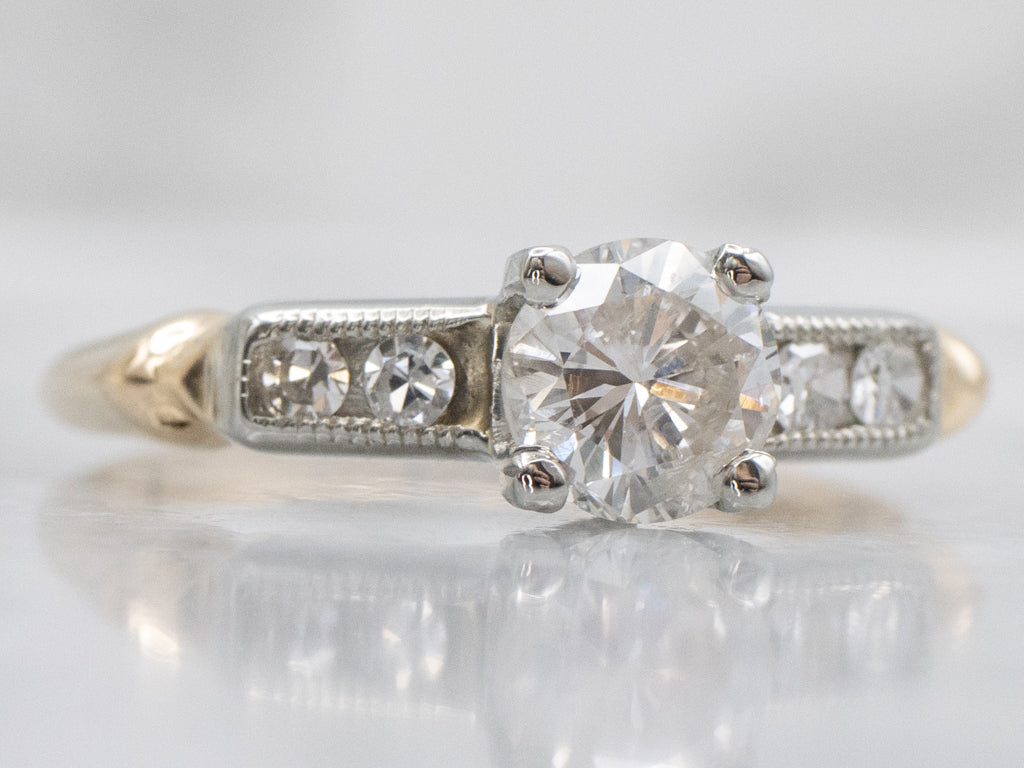 Retro Era Diamond Engagement Ring with Milgrain Details