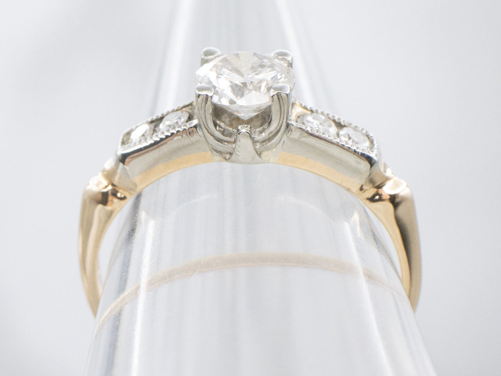 Retro Era Diamond Engagement Ring with Milgrain Details