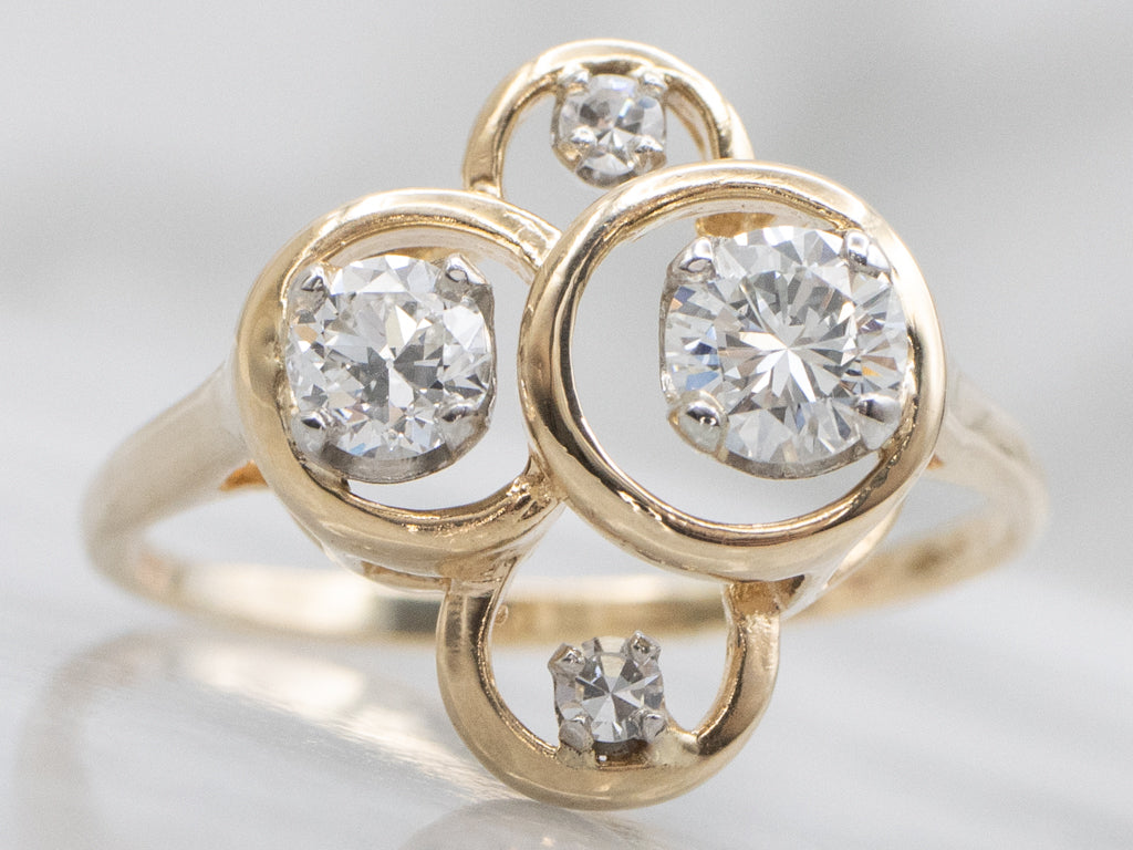 Funky Multi-Diamond and Gold Cocktail Ring