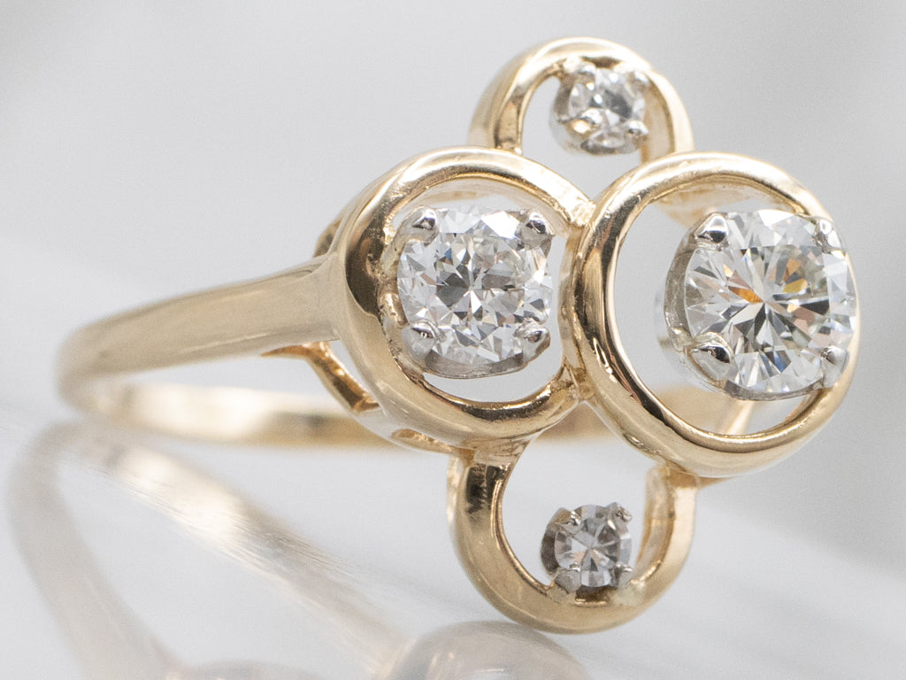Funky Multi-Diamond and Gold Cocktail Ring