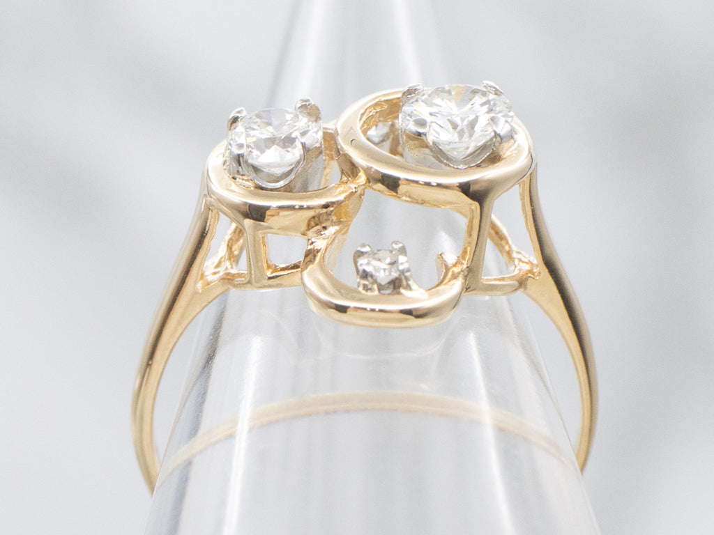 Funky Multi-Diamond and Gold Cocktail Ring