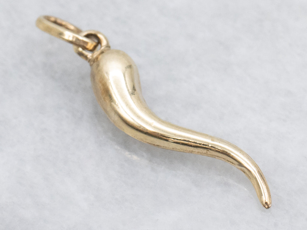 Yellow Gold Italian Horn Charm Pendant