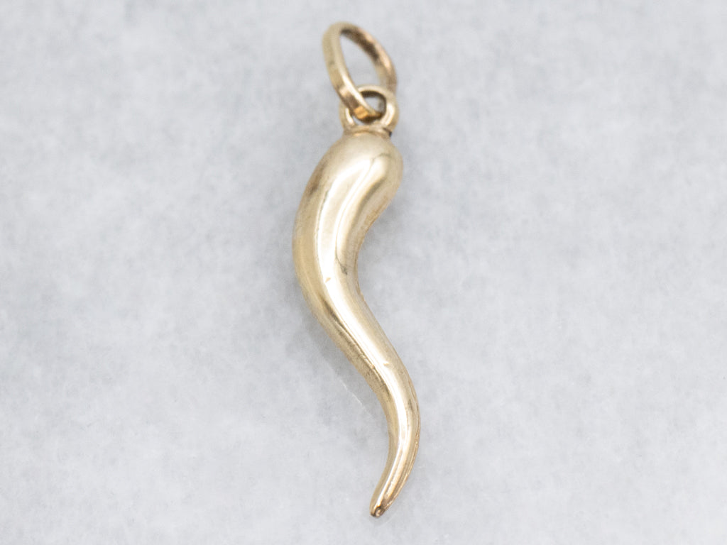 Yellow Gold Italian Horn Charm Pendant