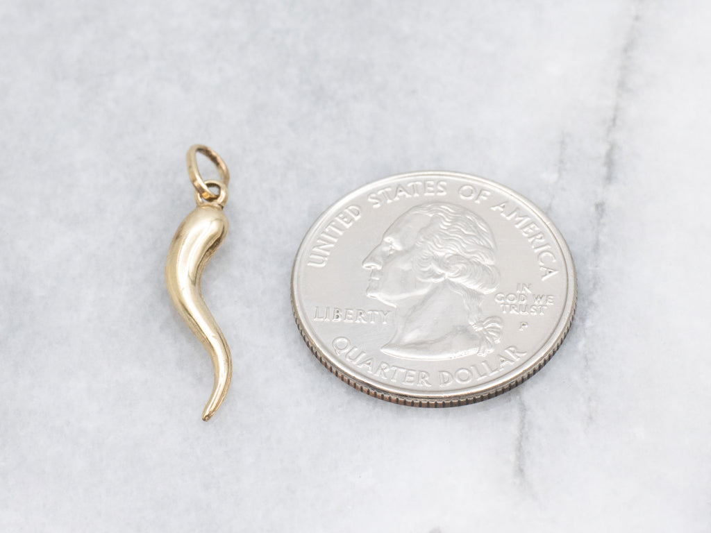 Yellow Gold Italian Horn Charm Pendant