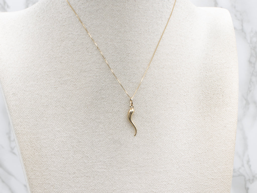 Yellow Gold Italian Horn Charm Pendant