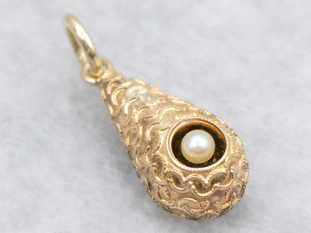Etruscan Revival Seed Pearl and Gold Stick Pin Conversion Pendant