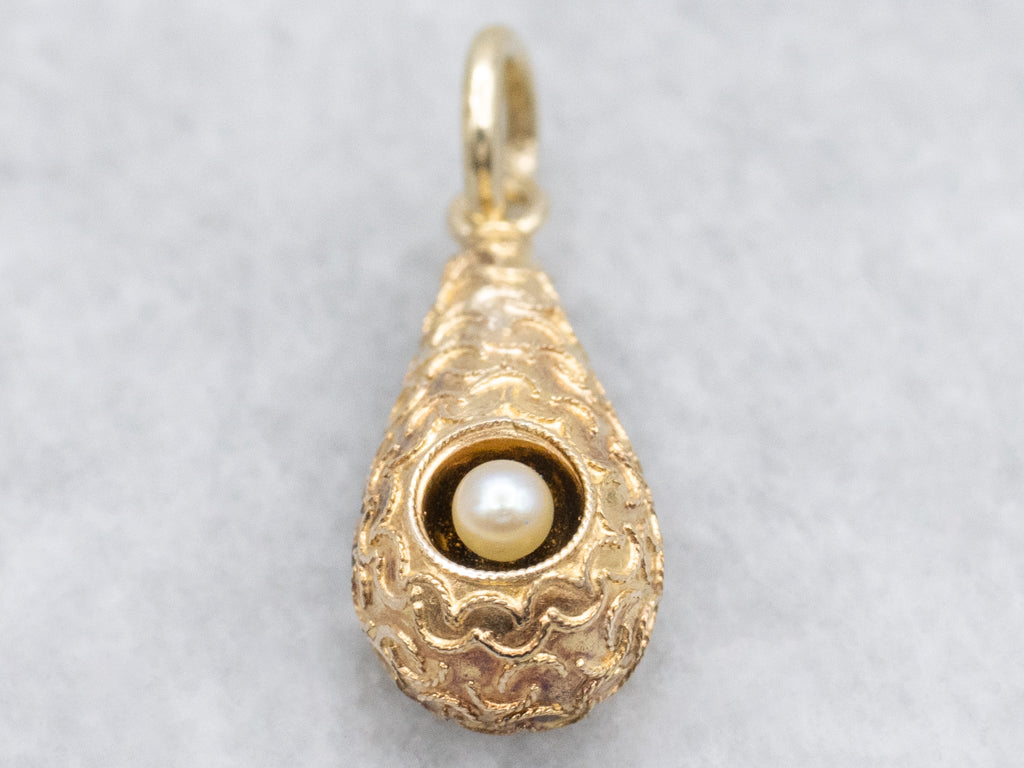 Etruscan Revival Seed Pearl and Gold Stick Pin Conversion Pendant