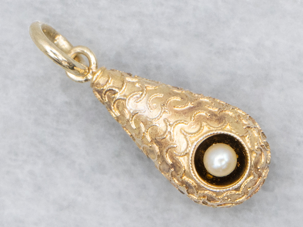 Etruscan Revival Seed Pearl and Gold Stick Pin Conversion Pendant