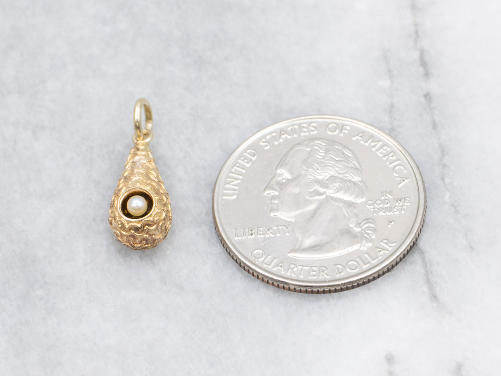 Etruscan Revival Seed Pearl and Gold Stick Pin Conversion Pendant