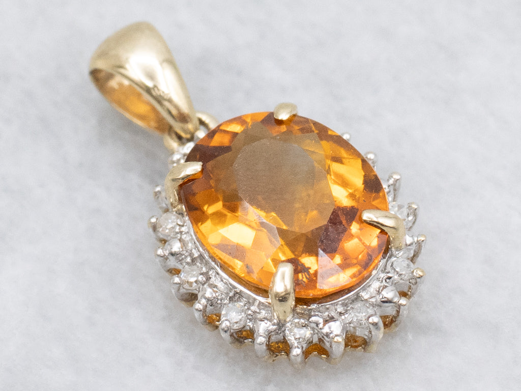Citrine and Diamond Halo Gemstone Pendant