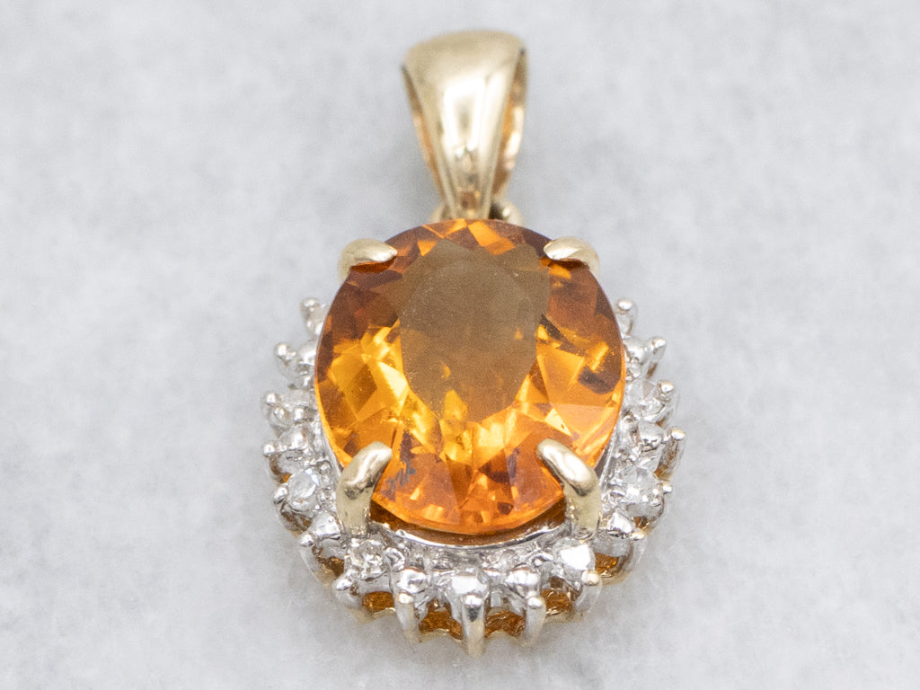Citrine and Diamond Halo Gemstone Pendant