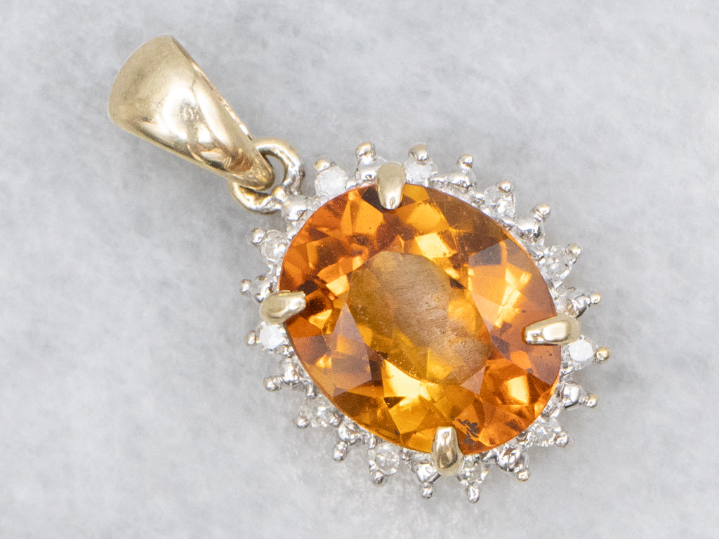 Citrine and Diamond Halo Gemstone Pendant