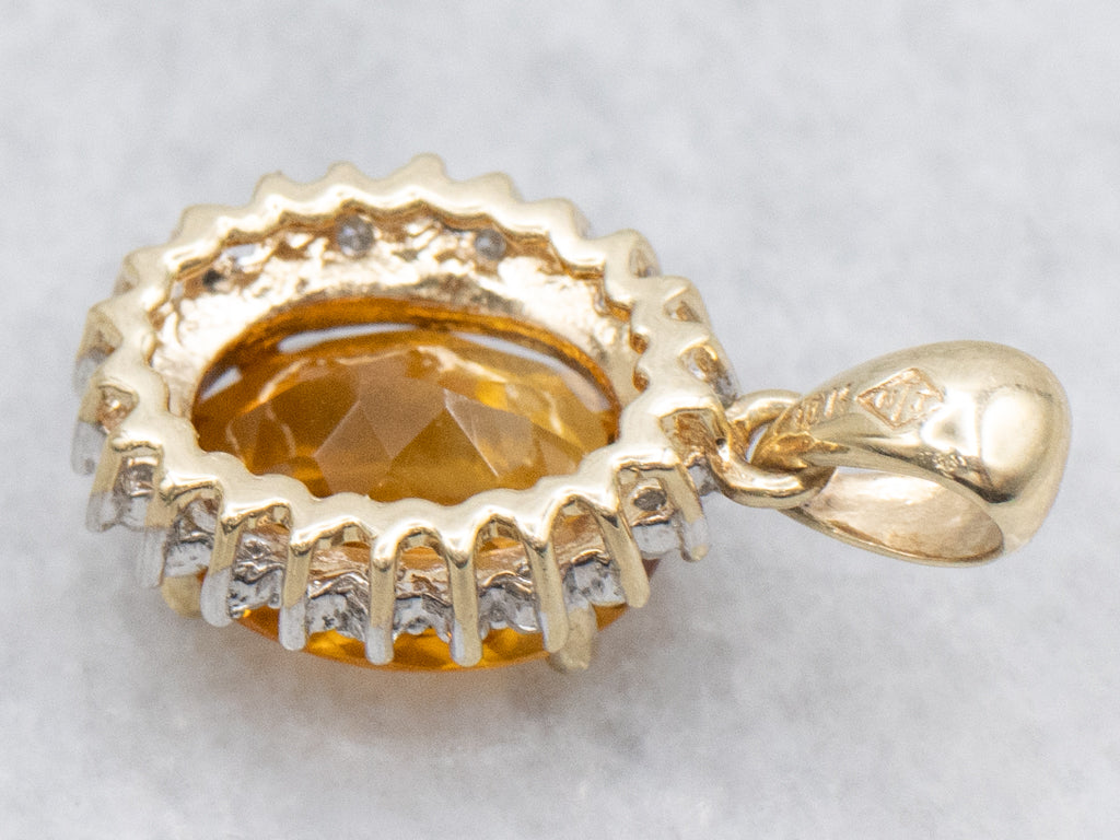 Citrine and Diamond Halo Gemstone Pendant