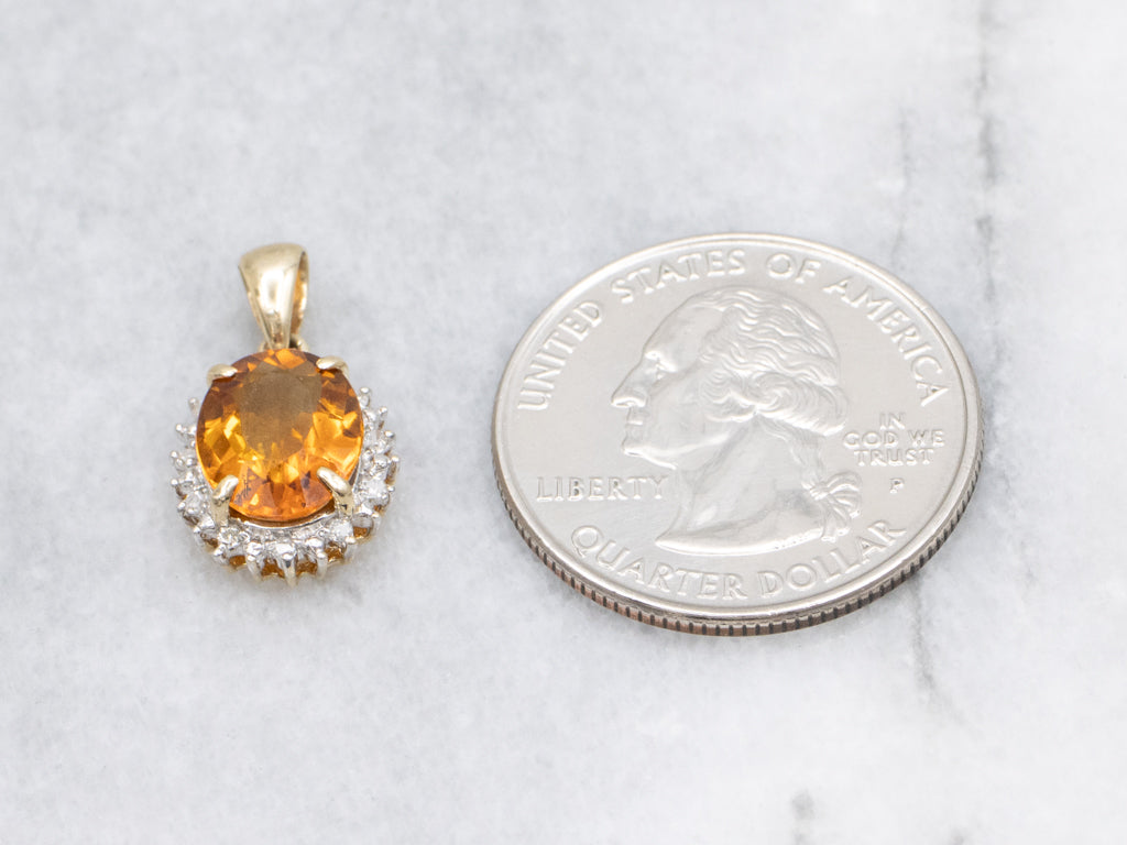 Citrine and Diamond Halo Gemstone Pendant