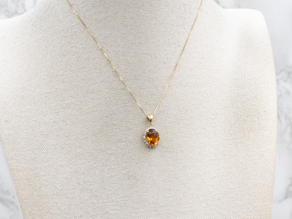 Citrine and Diamond Halo Gemstone Pendant