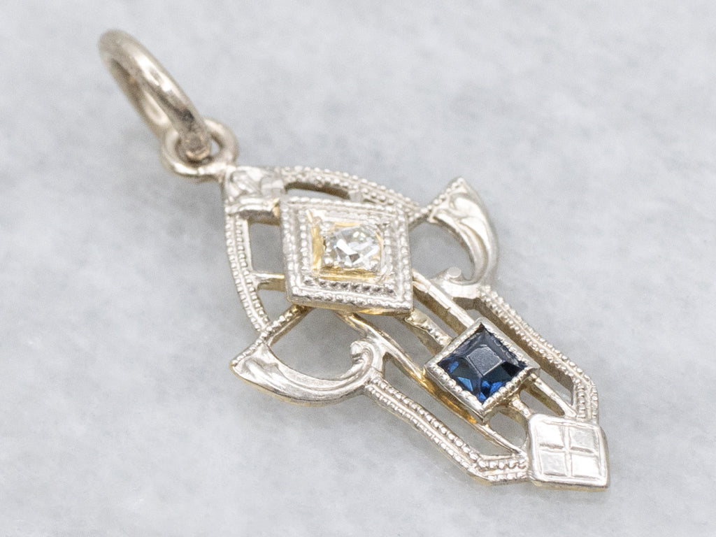 Art Deco Diamond and Sapphire Doublet Pendant