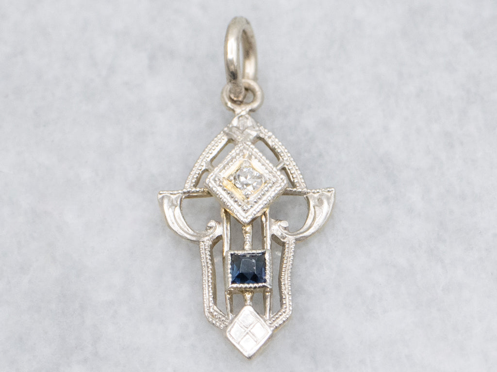 Art Deco Diamond and Sapphire Doublet Pendant