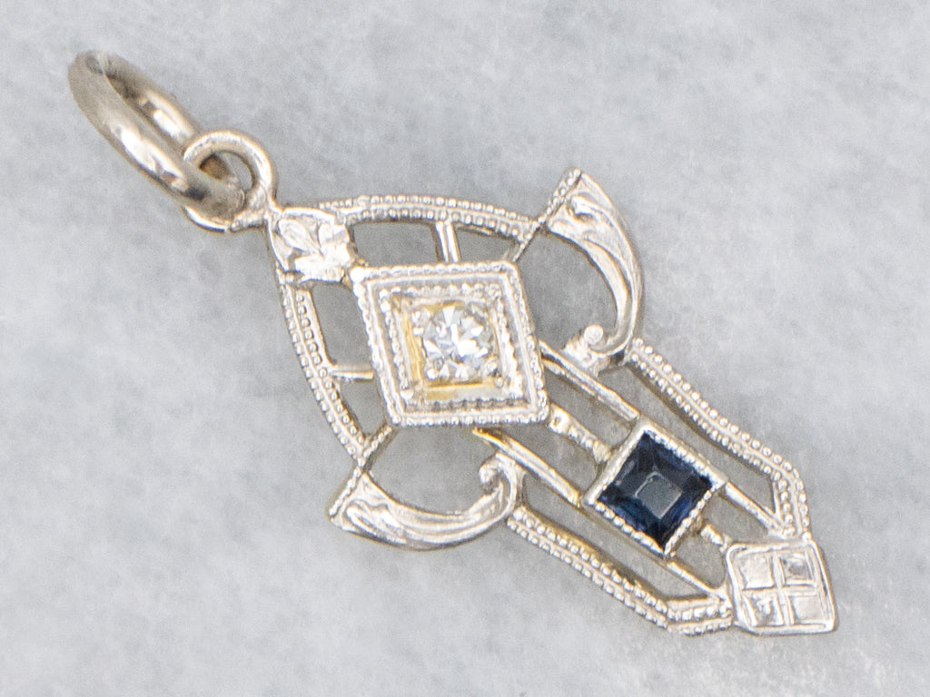 Art Deco Diamond and Sapphire Doublet Pendant