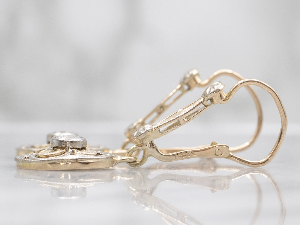 Two-Tone Gold Bezel-Set Diamond Floral Drop Earrings