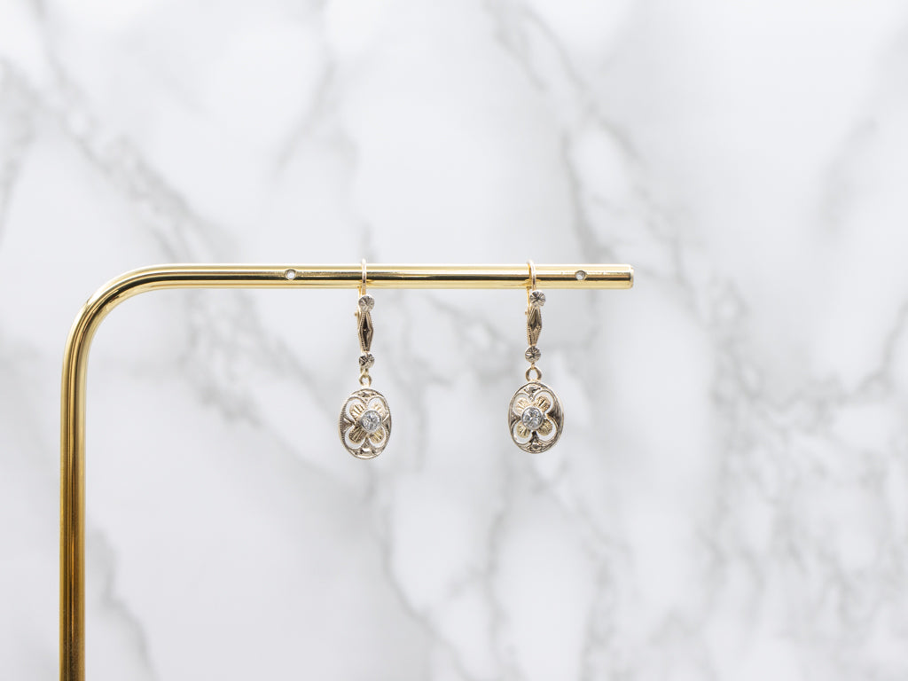 Two-Tone Gold Bezel-Set Diamond Floral Drop Earrings