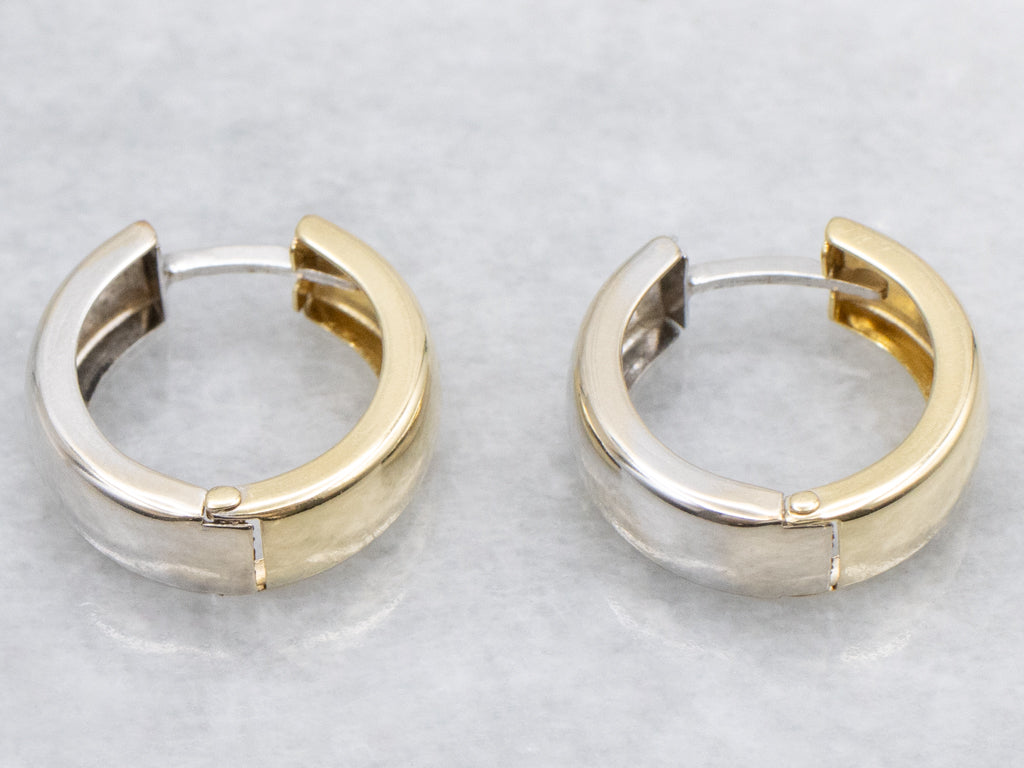 18-Karat Two-Tone Gold Wide Huggie Hoop Earrings