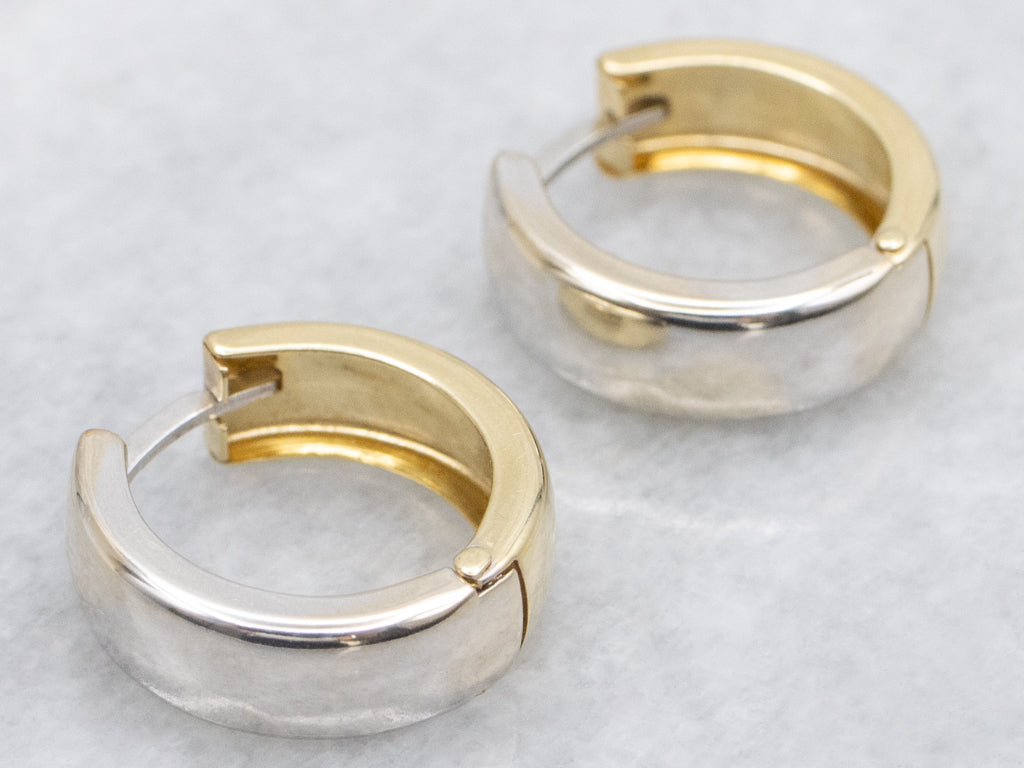 18-Karat Two-Tone Gold Wide Huggie Hoop Earrings
