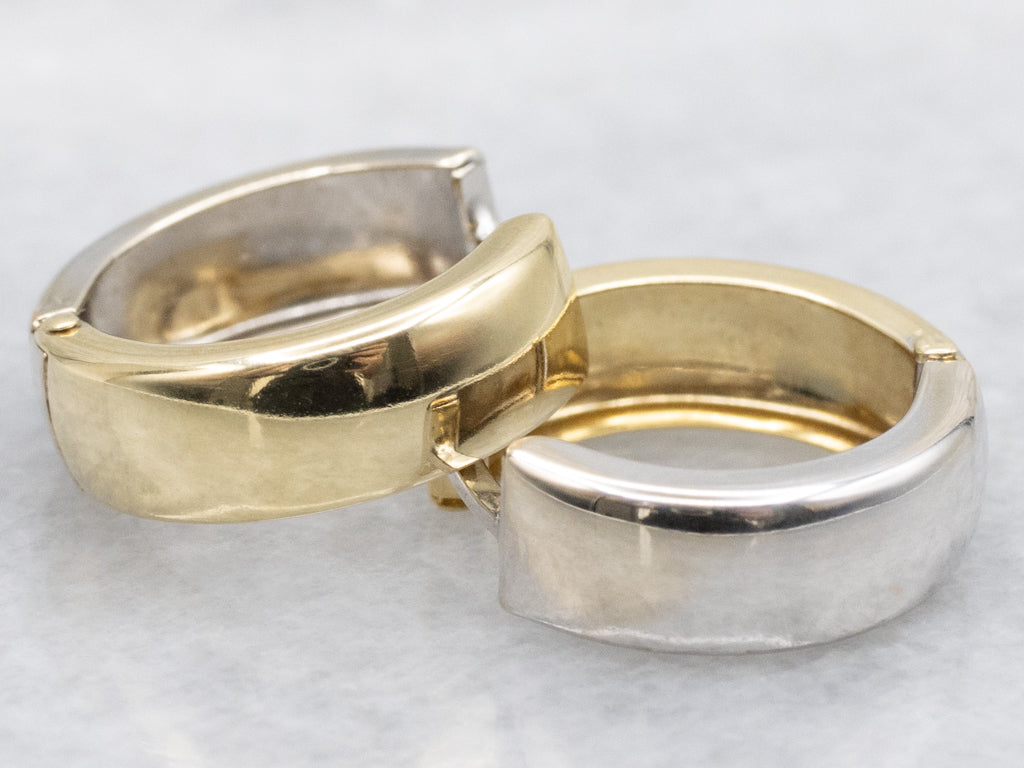 18-Karat Two-Tone Gold Wide Huggie Hoop Earrings