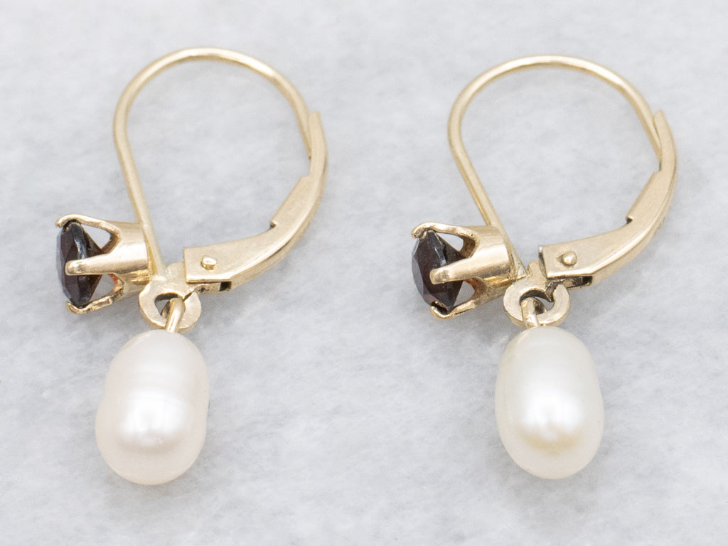 Natural Pearl and Garnet Drop Earrings