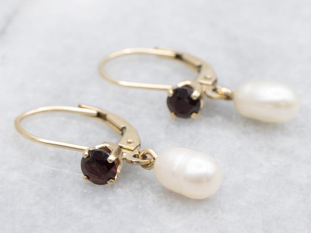 Natural Pearl and Garnet Drop Earrings