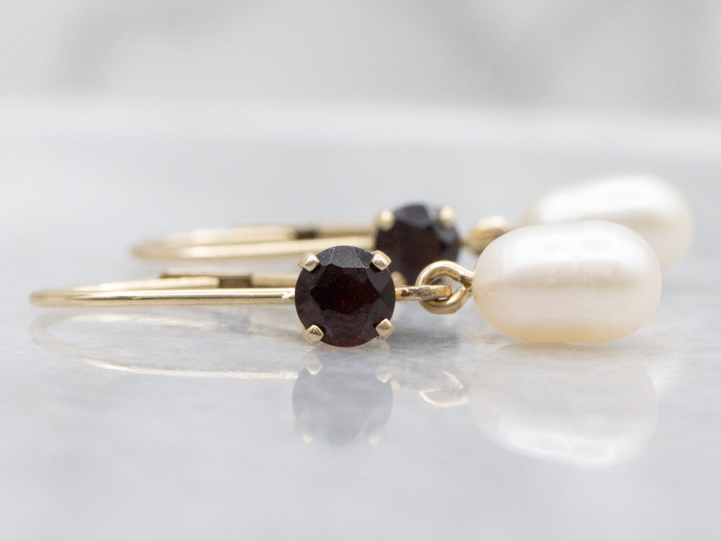 Natural Pearl and Garnet Drop Earrings