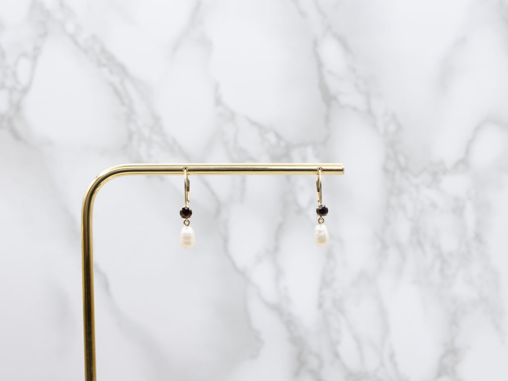 Natural Pearl and Garnet Drop Earrings