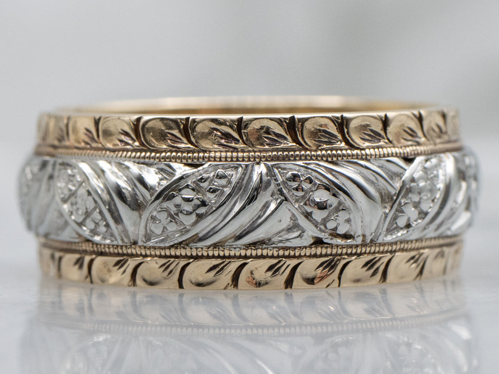 Beautiful Mid-Century Two-Tone Gold Botanical Patterned Band