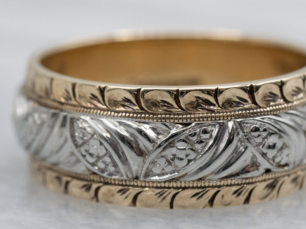 Beautiful Mid-Century Two-Tone Gold Botanical Patterned Band
