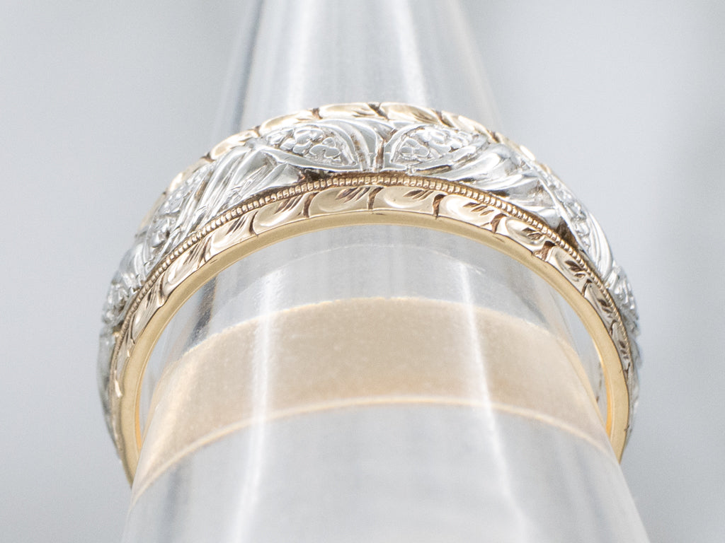 Beautiful Mid-Century Two-Tone Gold Botanical Patterned Band