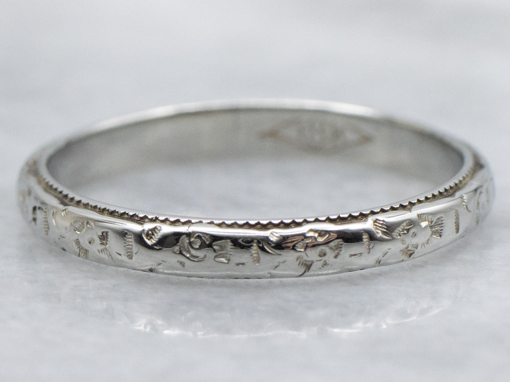 Antique 18-Karat Gold Floral Patterned Band