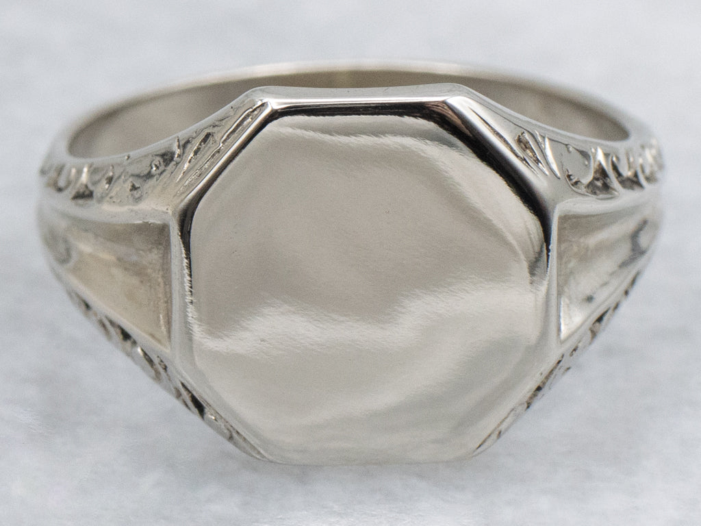 1920s Octagonal-Top White Gold Signet Ring