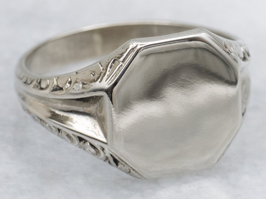 1920s Octagonal-Top White Gold Signet Ring