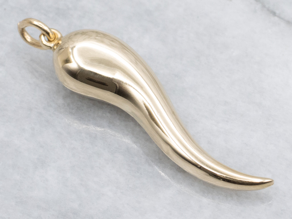 Yellow Gold Italian Horn Charm Pendant