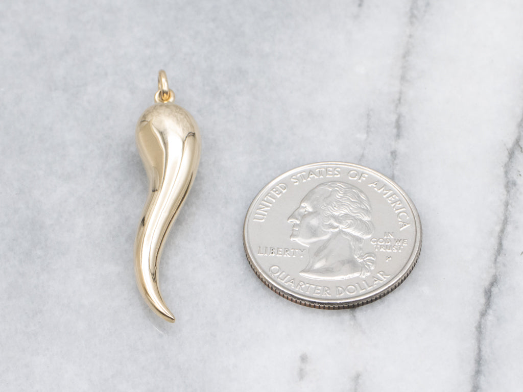Yellow Gold Italian Horn Charm Pendant